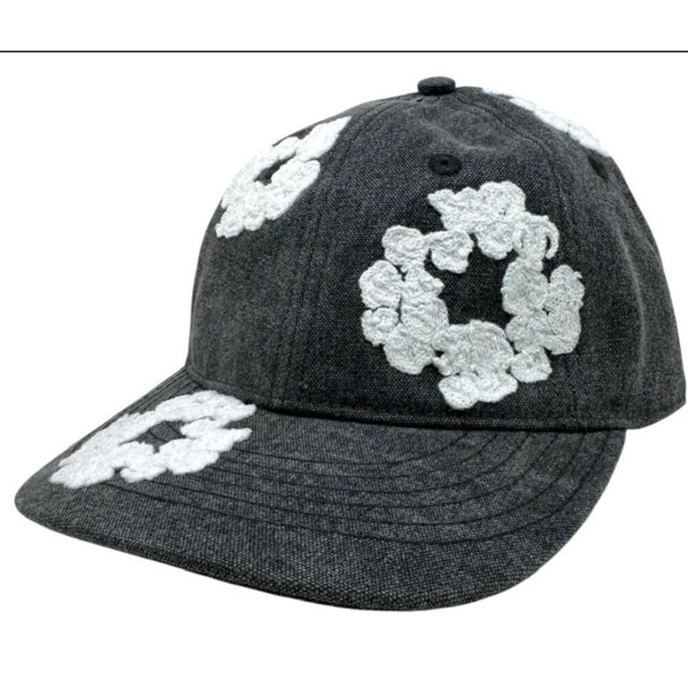 Denim Tears Cotton Wreath Dyed Strapback Hat Cap in Washed Black
